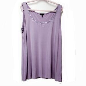 Eileen Fisher Lilac 100%Silk Knit Tank Top Sequined Neckline Size 1X